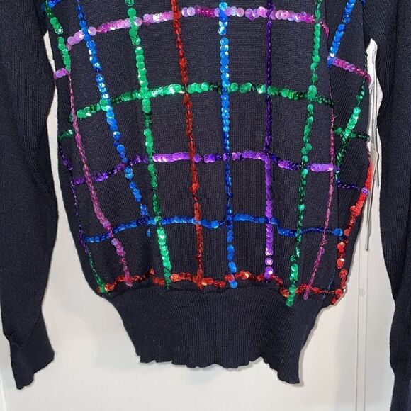 NWT Vtg Regency Collection for Joyce black acrylic sweater/multi color sequins - Picture 4 of 9